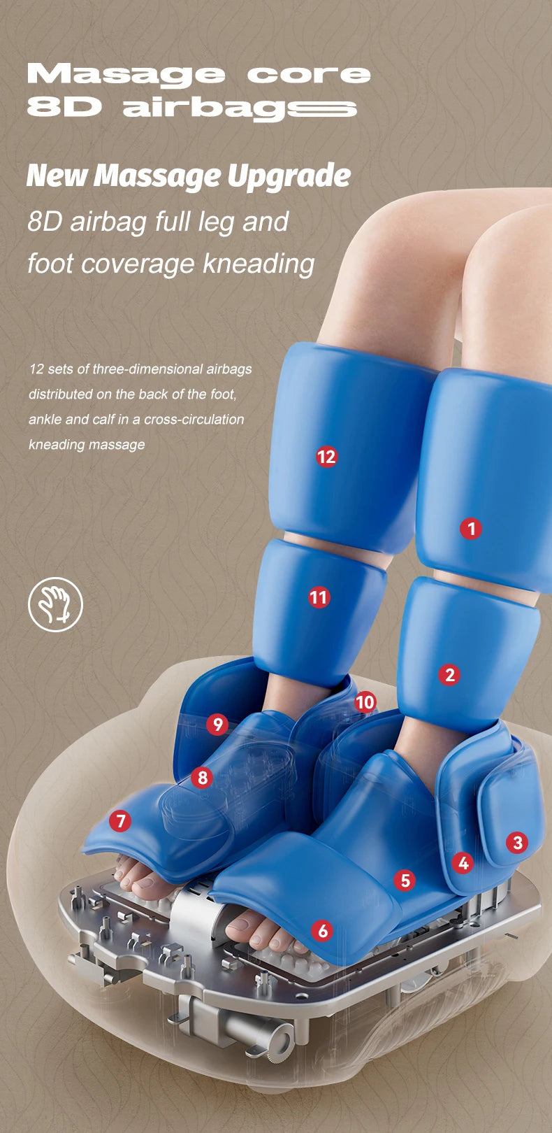 Electric Foot Massage Machine Kneading Roller 8D Airbag Compress Heating Shiatsu Multifunctional Foot Calf Massager Health Care